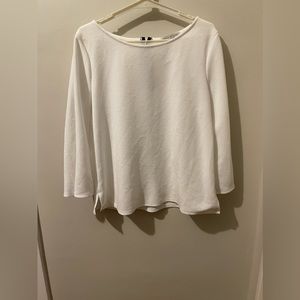 Green Envelope Los Angeles white 3/4 sleeve, open arm blouse.